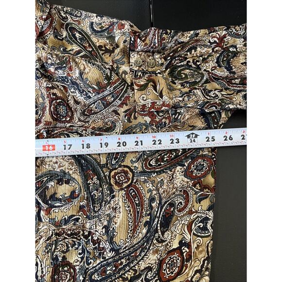 Talbots Blouse Size 16W Tan Crinkle Silk Paisley Metallic Button Up Collared - Picture 7 of 9